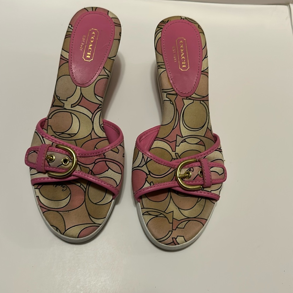 Coach signature pink wedge sandals